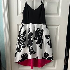 Stylish Black and White Floral Kids Dress with Pink Lining